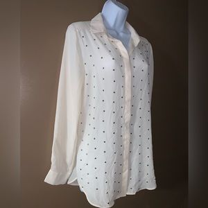 H&M white studded button up blouse size medium M top